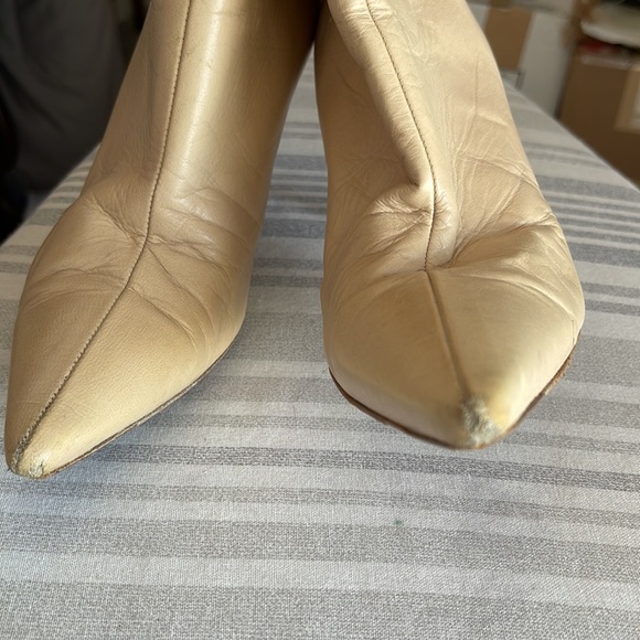 JIMMY CHOO HEELED BOOTS. Sz 37.5 (approx 7). Tan. Zip up back. See all photos! - Picture 5 of 16